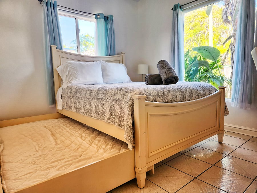 Bedroom #2 with double bed and a single trundle bed ideal for a child or visiting friend!