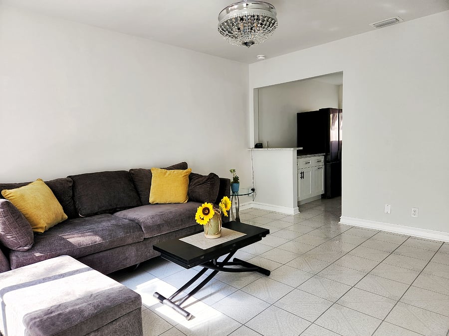 Living room with pull out queen size sofa bed for visitors