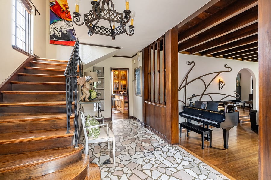 The foyer with granite mosaic floor.