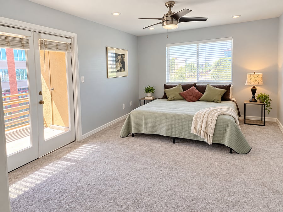 2nd floor bedroom with balcony. King bed
