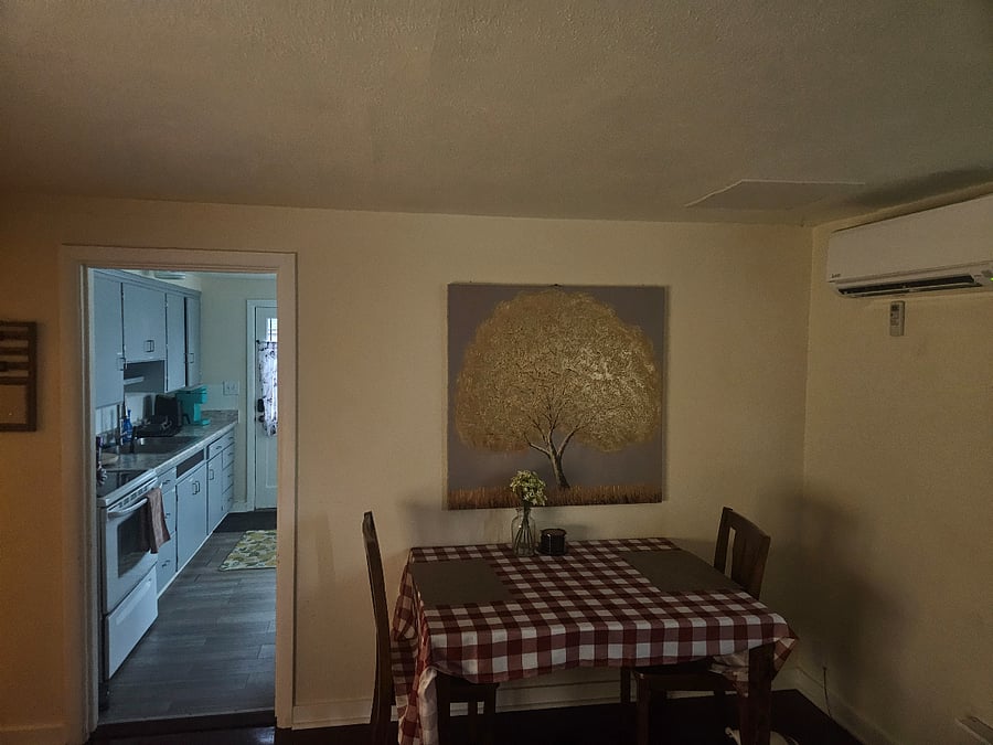 Living room leading into kitchen 