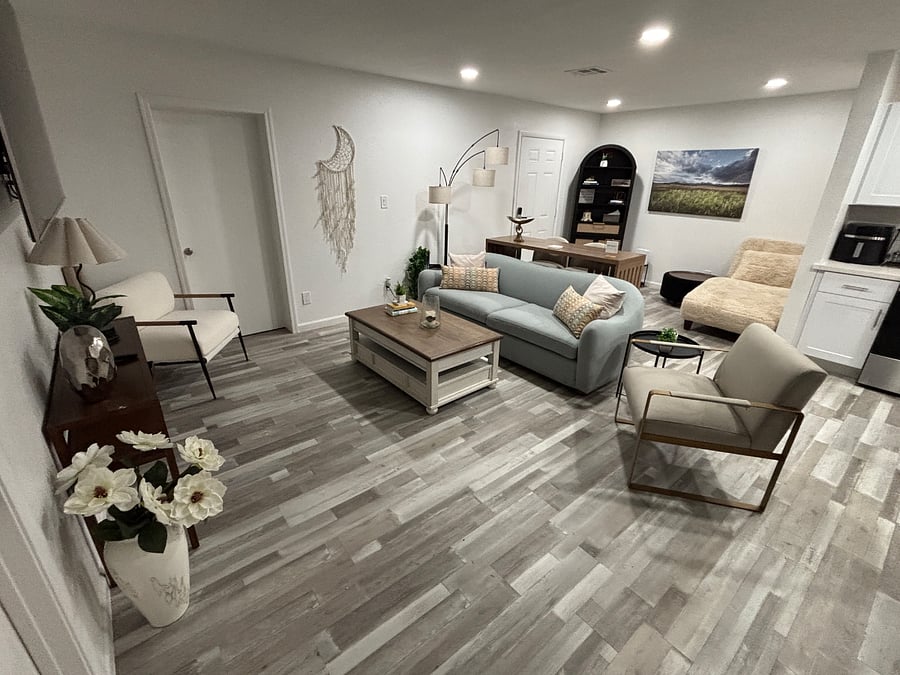 Living room for main house with large smart TV