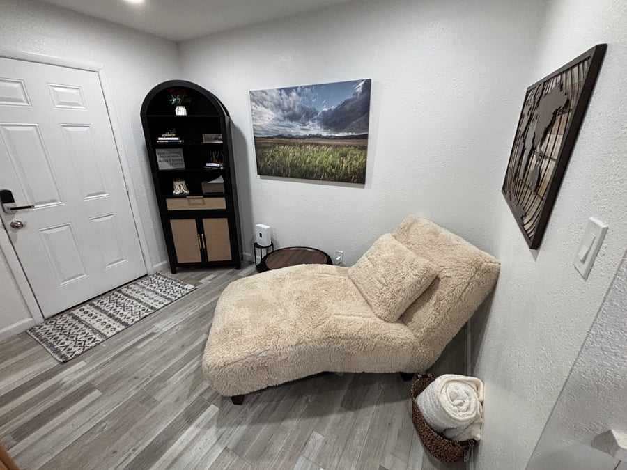 Living room has additional study/lounging space.