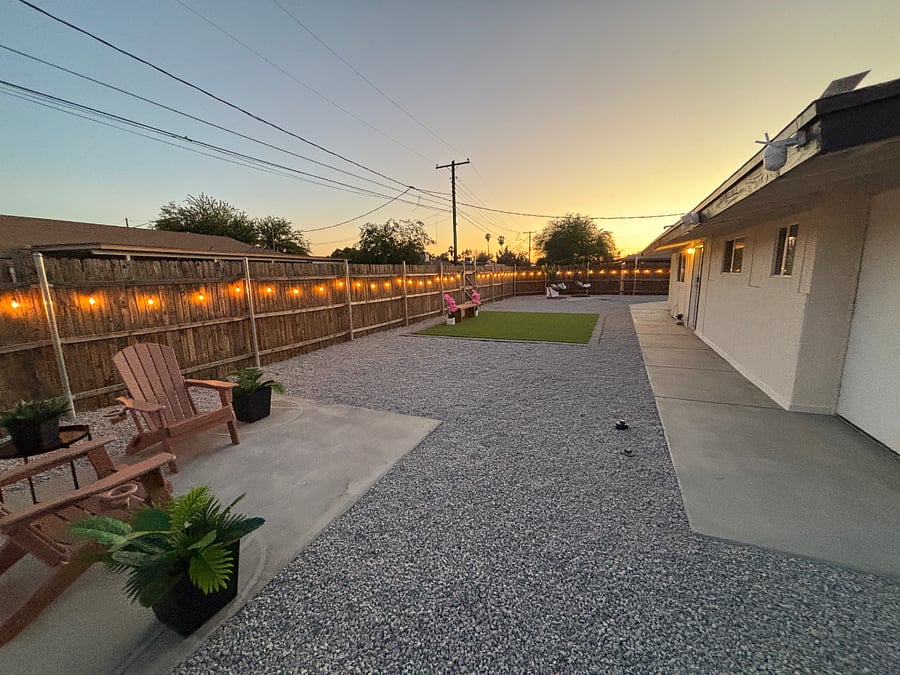 Large backyard with great evening lighting and motion sensors.  Lots of private areas to enjoy the whole yard.