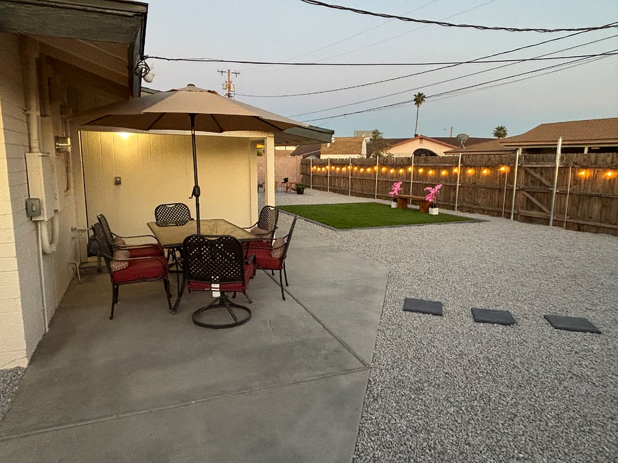 Large backyard with great evening lighting and motion sensors.  Lots of private areas to enjoy the whole yard.