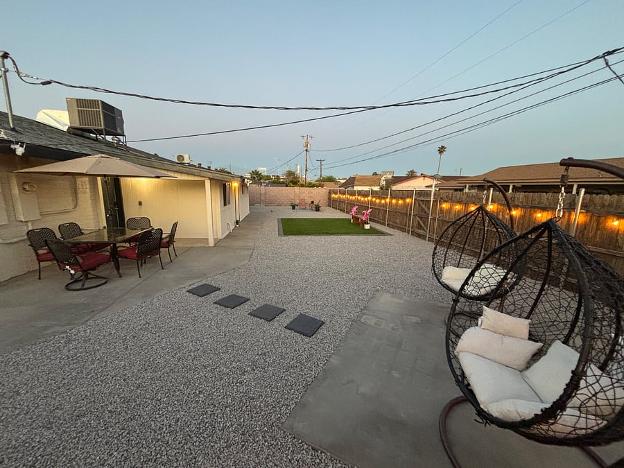 Large backyard with great evening lighting and motion sensors.  Lots of private areas to enjoy the whole yard.