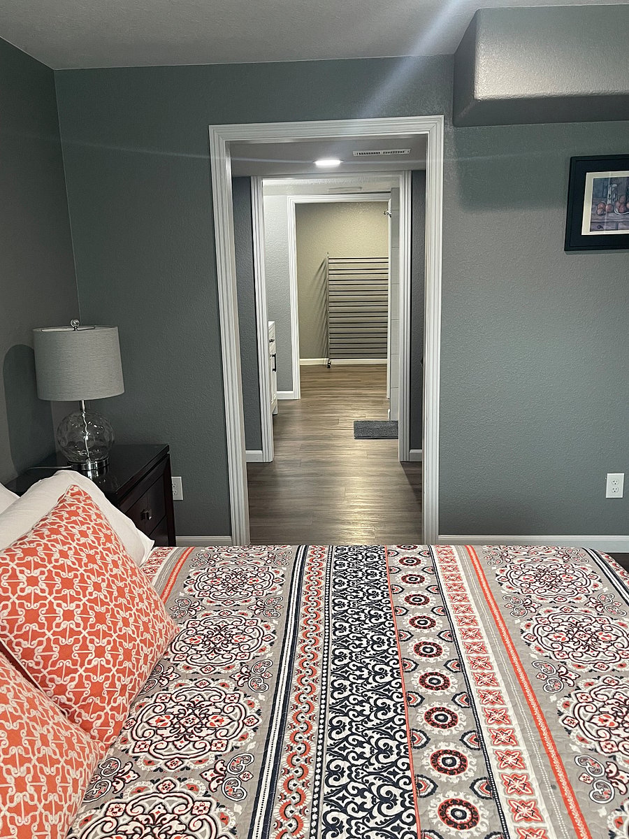 Master Bedroom, work area, bathroom and walk in closet