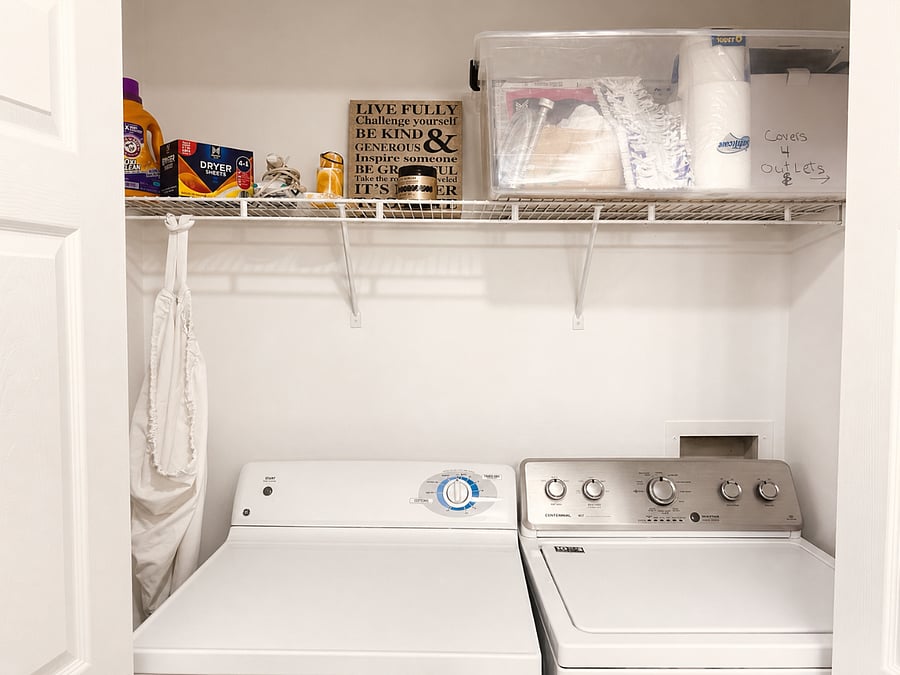 Washer, dryer, all detergent and dryer sheets included. Plenty of space to hang dry. Inside guest bathroom but doors to shut when not in use.