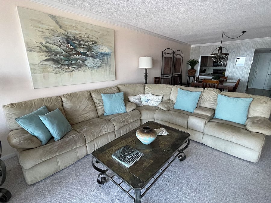 Sectional with pull-out queen bed and two recliners