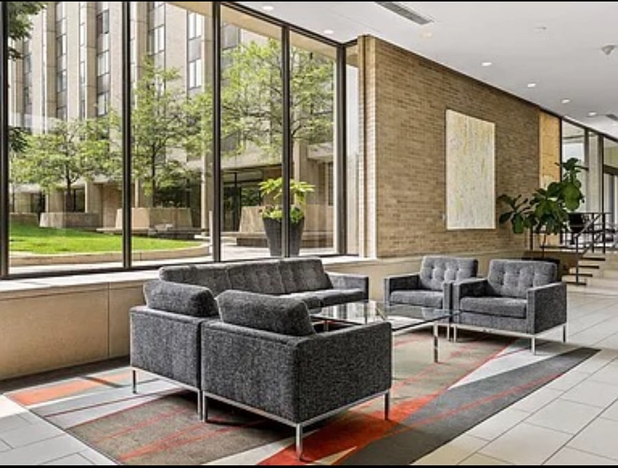Wrap around interior with library and party room available.
