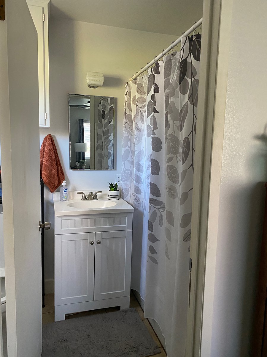 Bathroom vanity with tub and shower