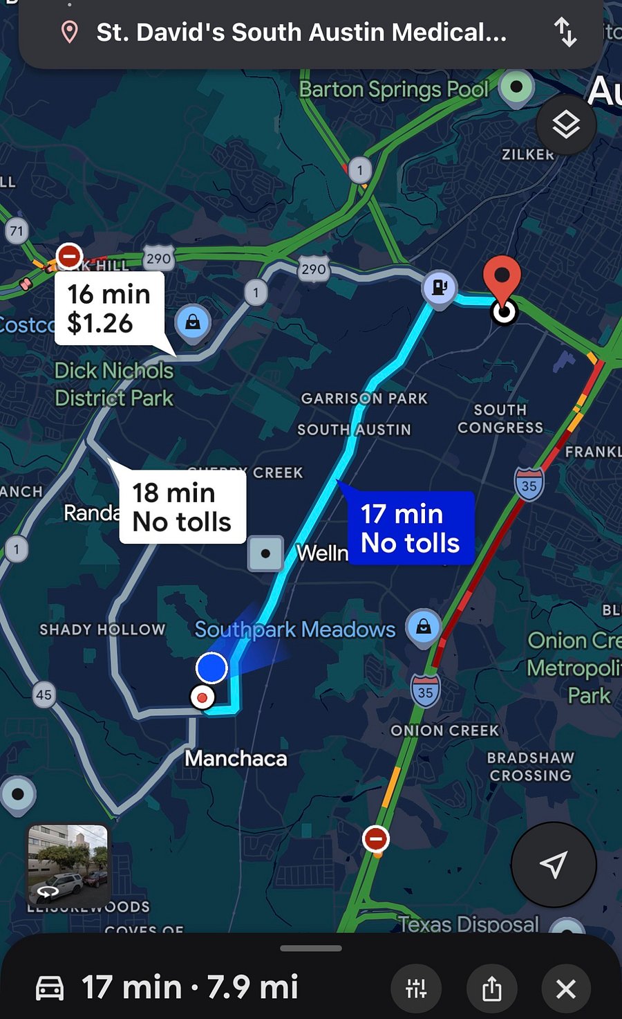 Evening drive time from house to St Davids South