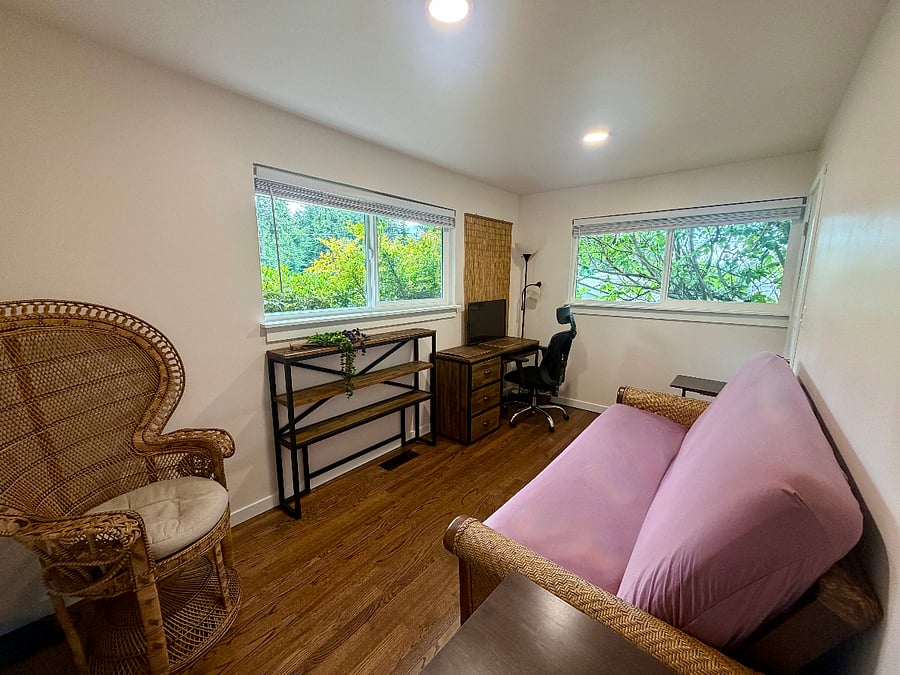 This is the 3rd bedroom/office with locking door with the futon bed in the couch position.