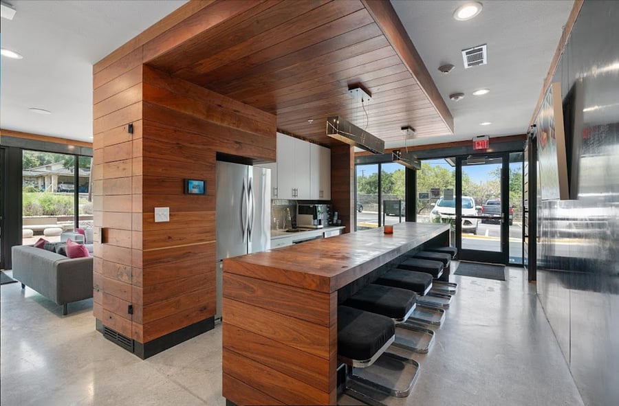 Complex shared entertaining spaces.
