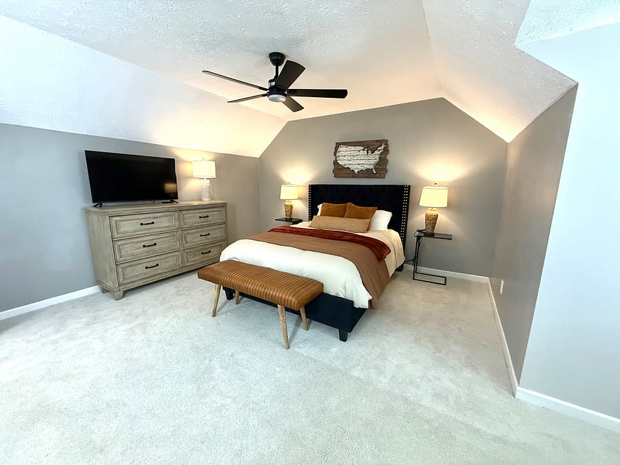 Bedroom #3, Queen bed, desk, dresser & smart TV.