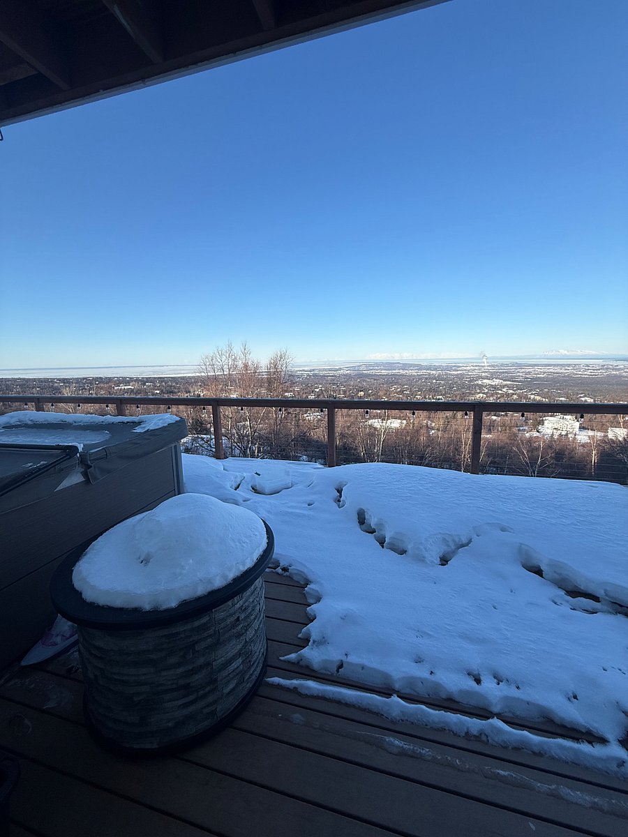 Back deck and hot tub and fire pit
