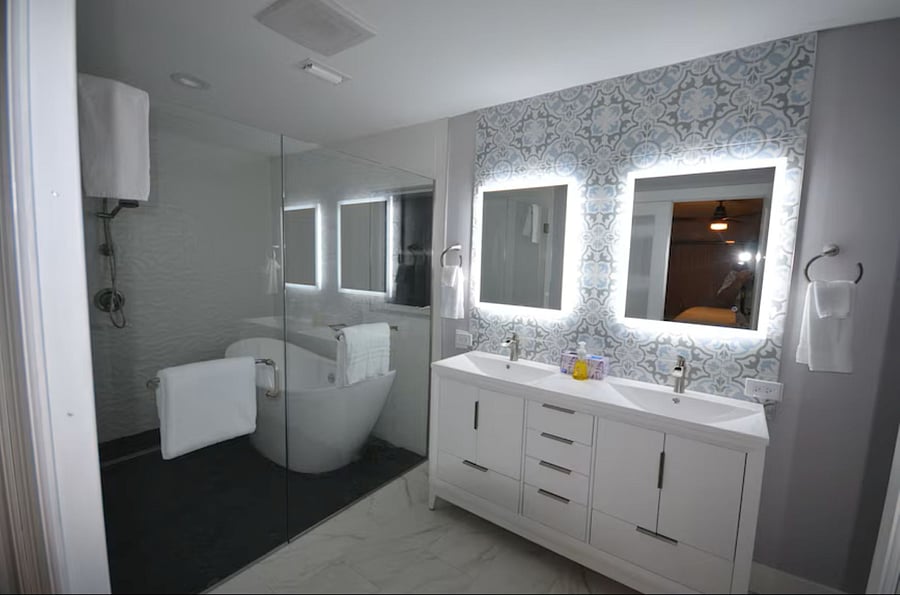 Ensuite bathroom with wet room to either soak in double slipper tub or shower.