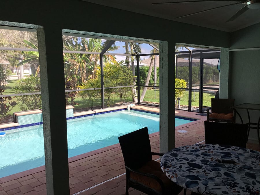 4 foot child safety barrier can be set up easily to block the entire lanai from pool