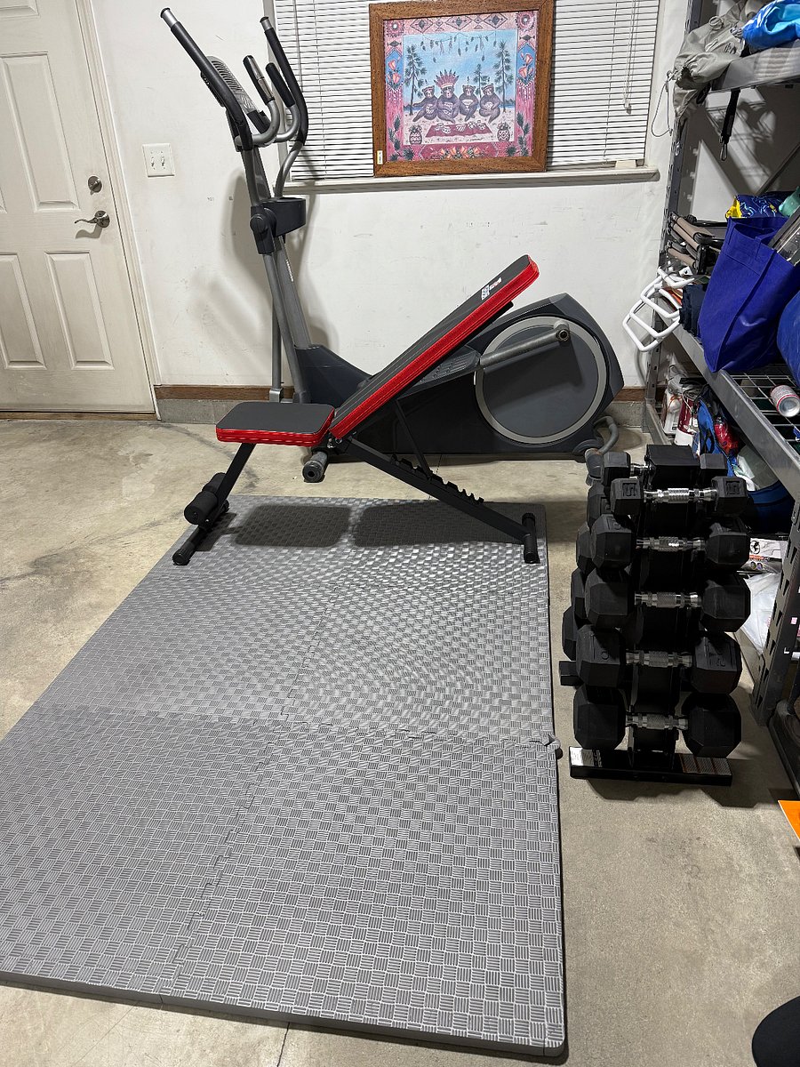 Small fitness area in garage