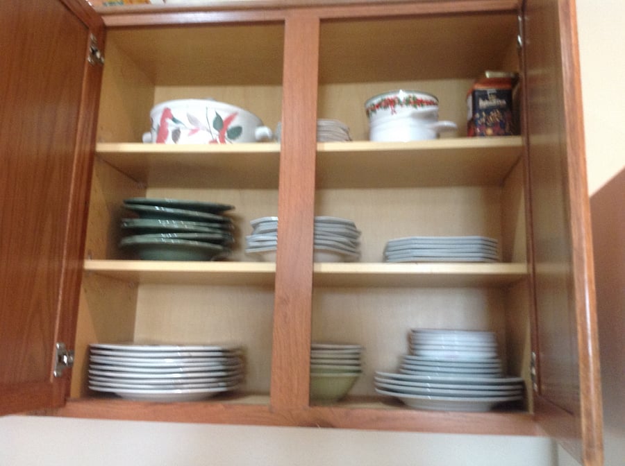 A great supply of dishes and coffee cups. glasses , wine glasses and silverware.  A  full pantry. Cookware for microwave