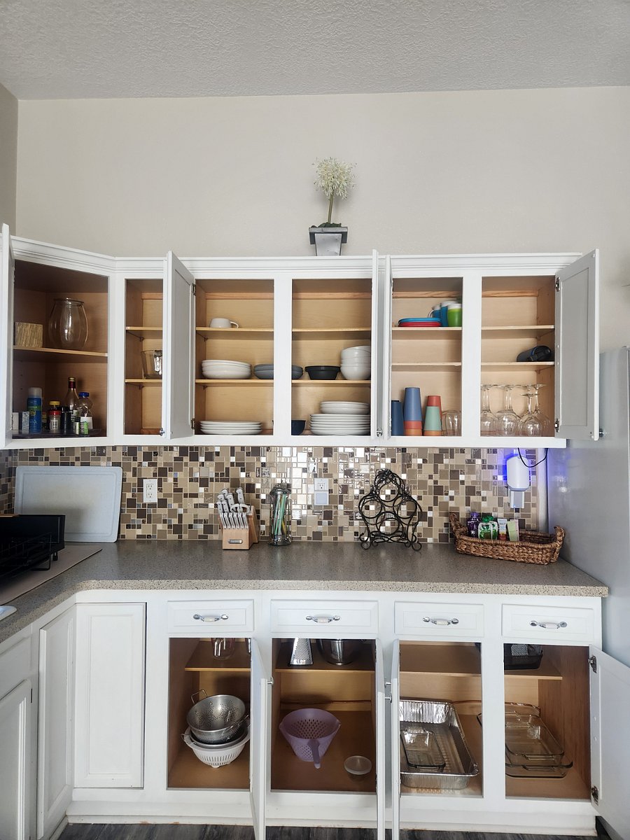Cabinets filled with Kitchen needs