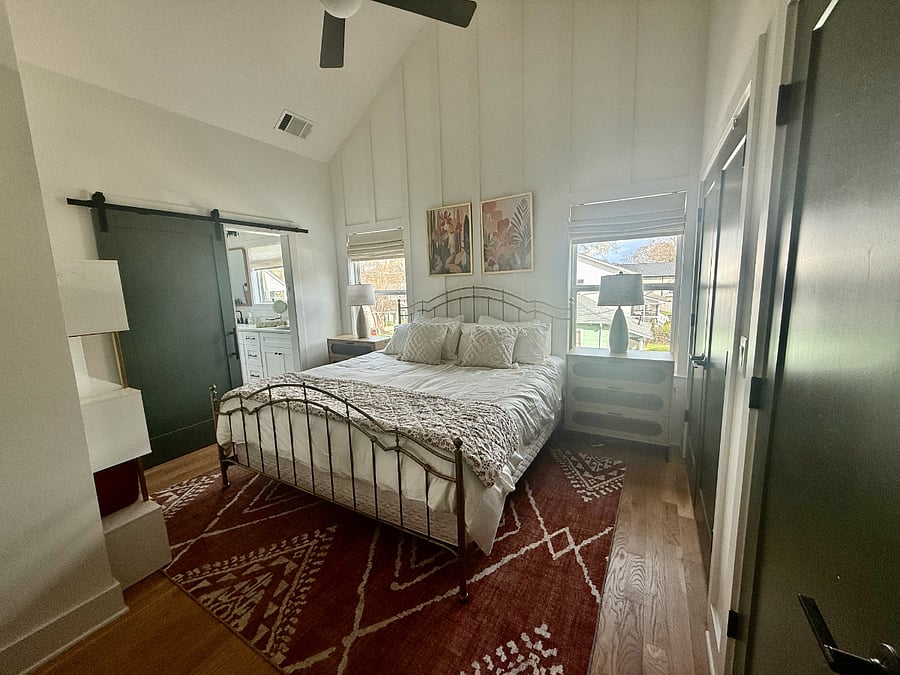 primary bedroom with king size bed and large double closet