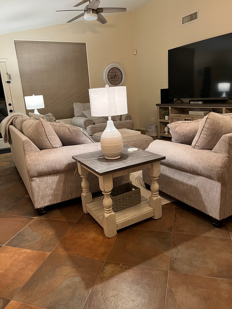Living area with 85" smart television