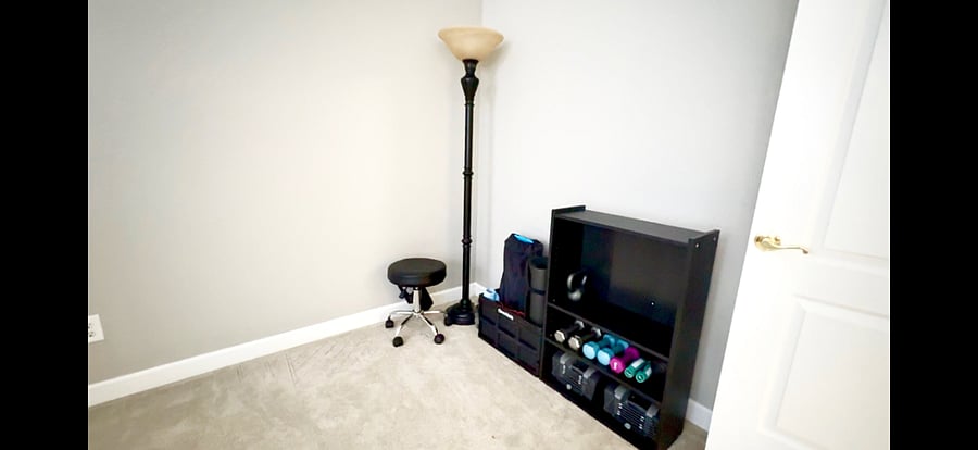 Den: Adjustable free weights, bands and yoga mats available.