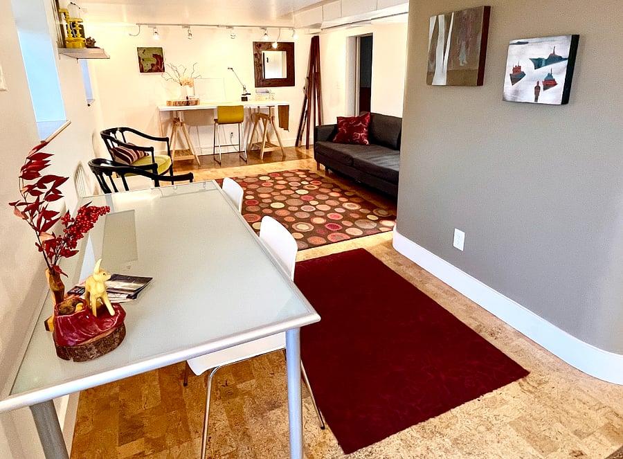Entry with dining area and open floor plan living
