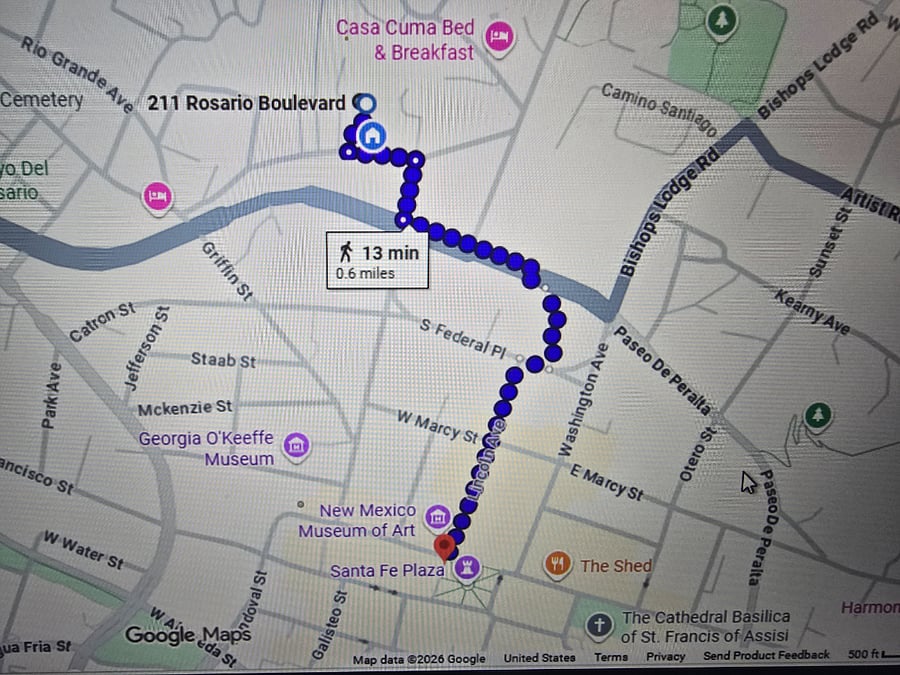 A 13 minute, 5 block walk to the Plaza and many fine dining options