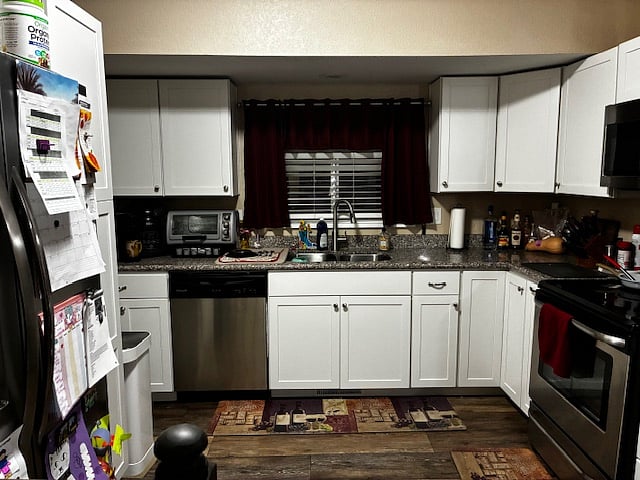 Shared kitchen, sharing dining room to right.