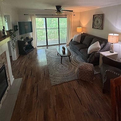 Living area with electric fireplace