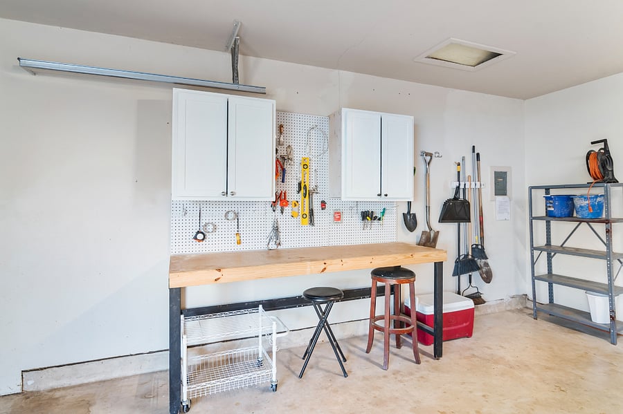 Workshop in 2nd garage with room for a motorcycle, bikes, or additional storage