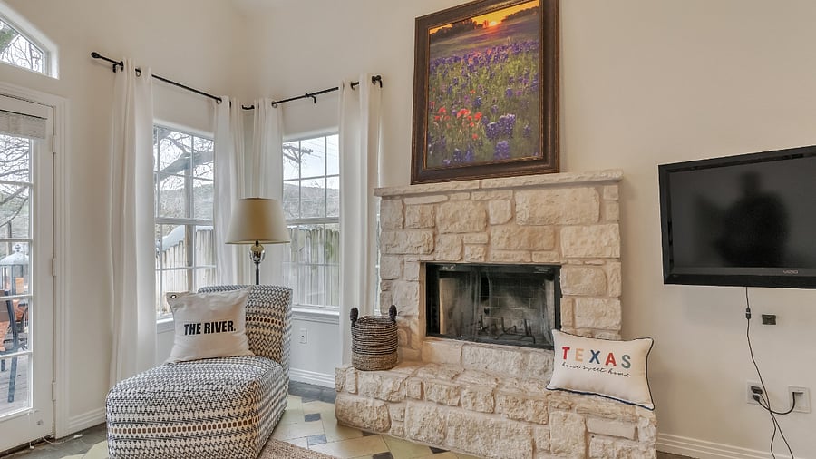 Fireplace in the living area.