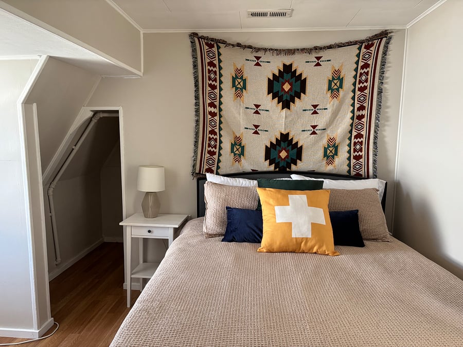 Comfy memory foam mattress! There are lots of extra linens in the chest in the living room
