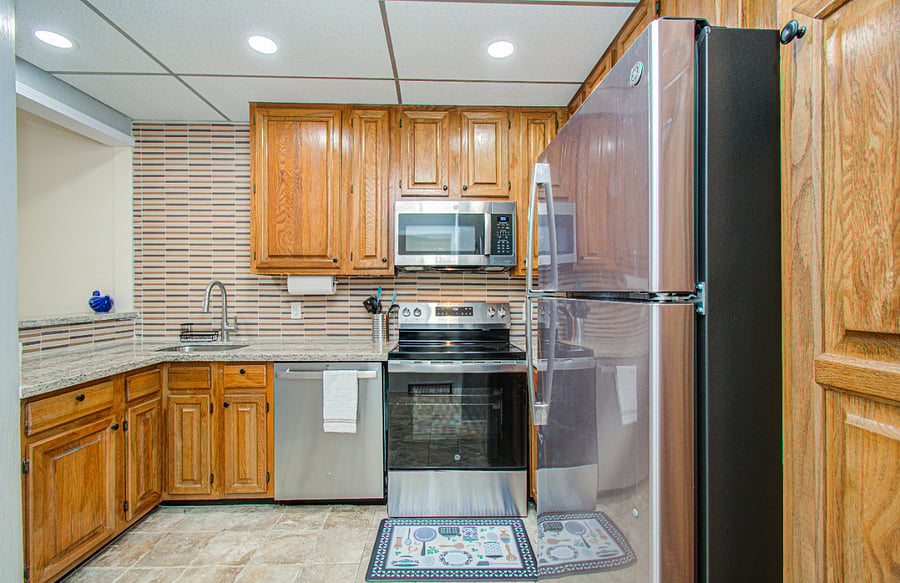 Kitchen with all new appliances & small appliances including air fryer, blender, coffee maker, electric kettle