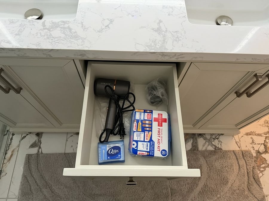 First Aid Kit, Blow dryer, & Qtips