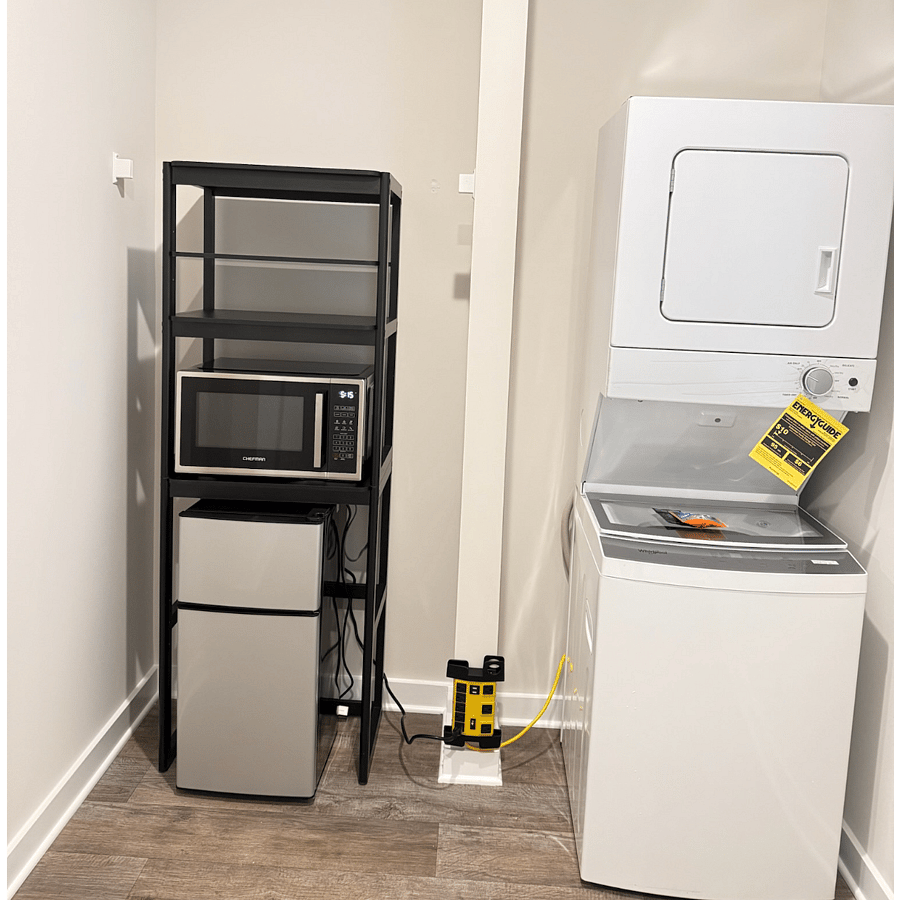 In-suite washer and dryer for added convenience during your stay. Also includes mini-fridge and microwave oven.