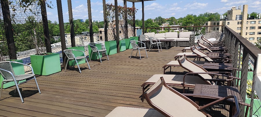 This is our rooftop deck. I go up here all the time! It has wifi and I will do meals up here with friends. 
