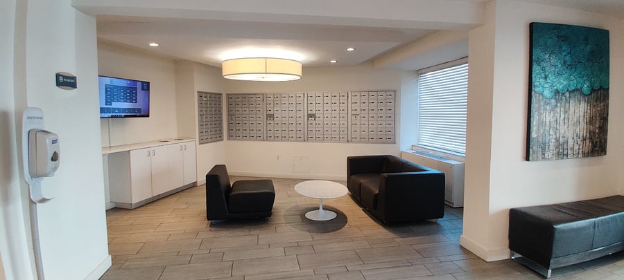 This is the mail box area and seating in the lobby so people can sit comfortably as they wait to meet up with you.