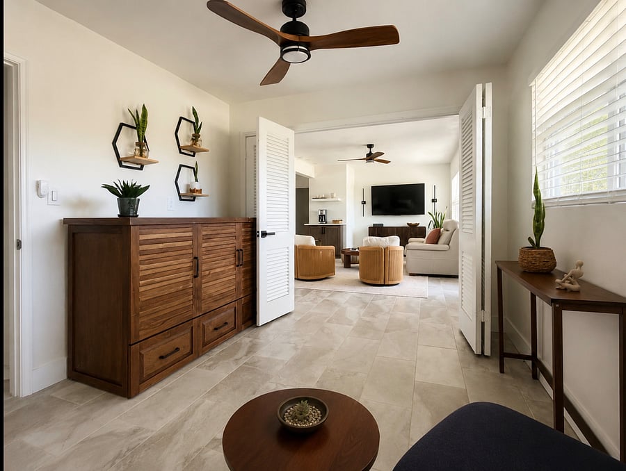 Third bedroom with queen cabinet bed