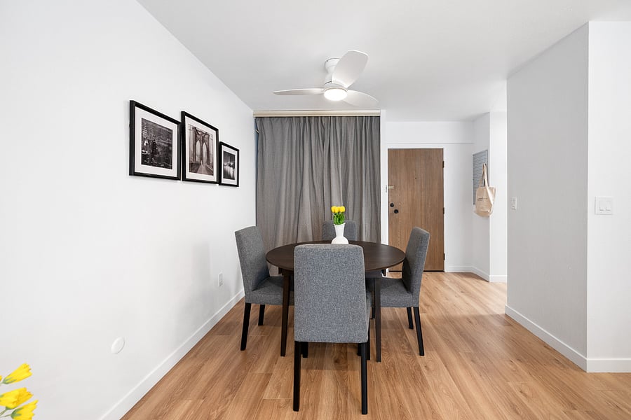 dining table and large storage closet