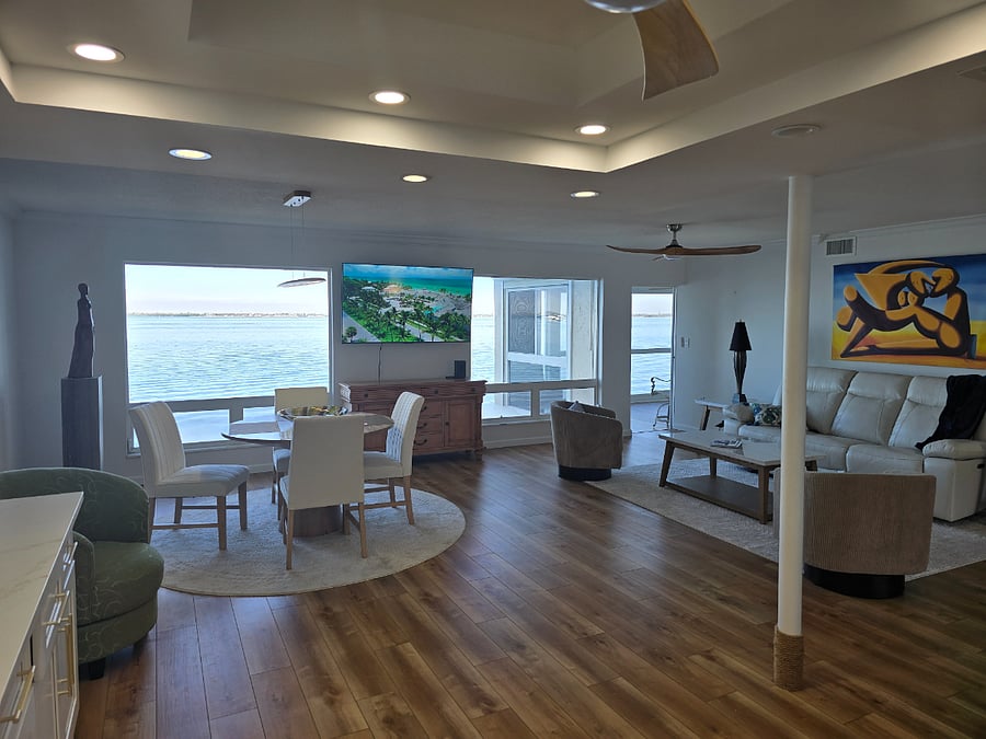 Dinning room and living room with views to the Charlotte Harbor.