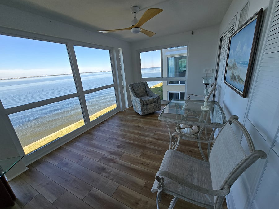 The Lanai is 11x20 facing the harbor. With amazing sunset views