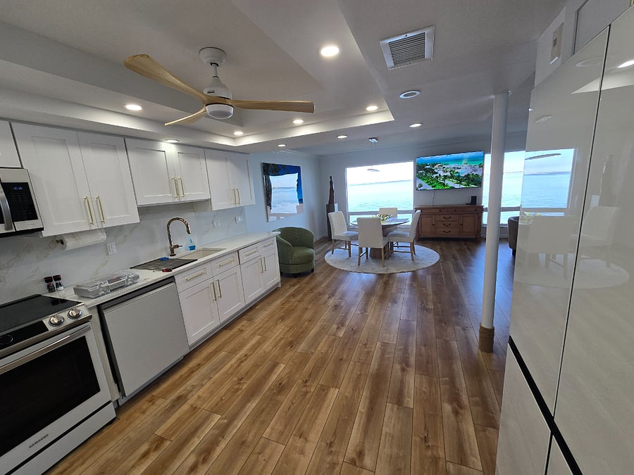 Kitchen with new Samsung Bespoke appliances.