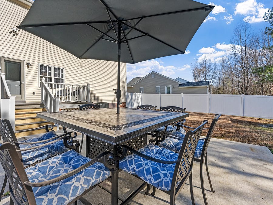 Large private fenced in back yard and patio.
