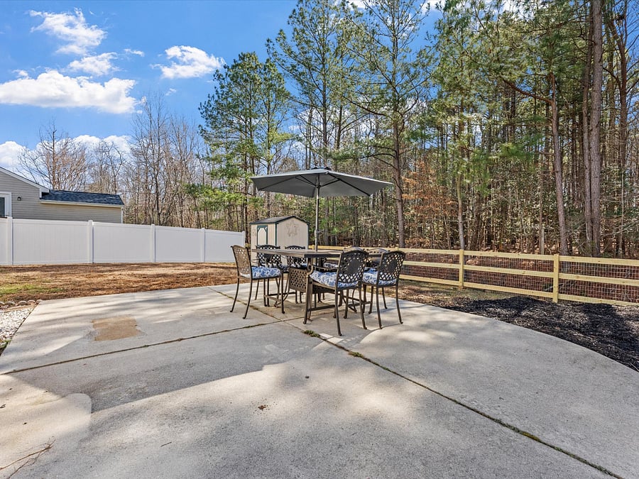 Large private fenced in back yard and patio.