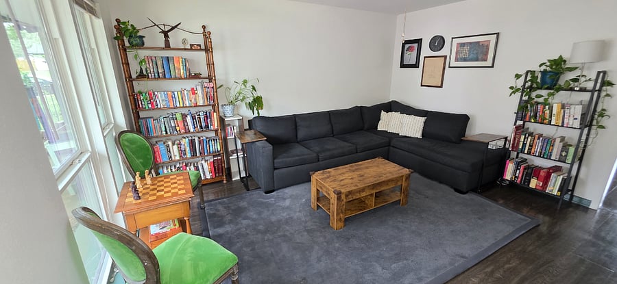 Pecan Porch Austin Living Room standing at Front Entry - Extra Large L shaped sofa plus additional seating.