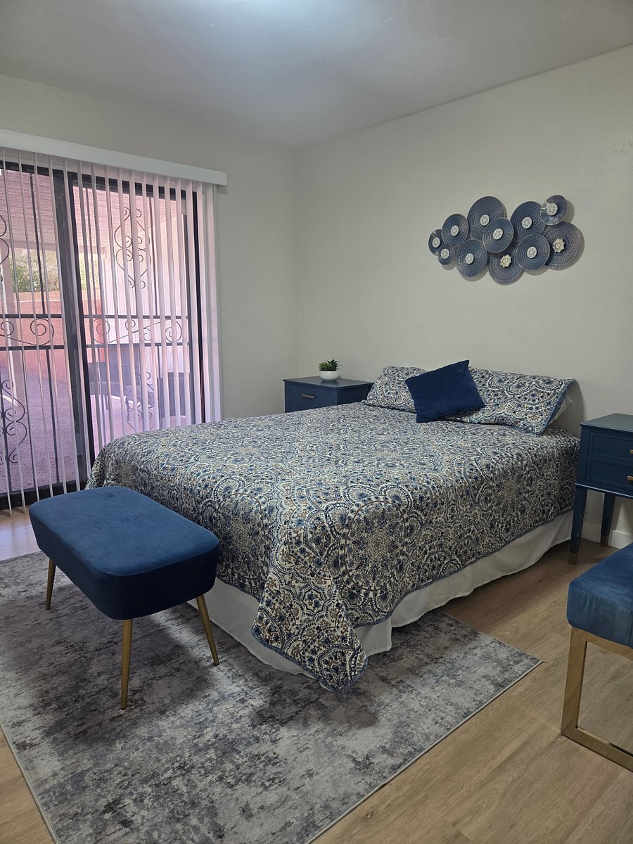 Blue Bedroom with Patio Door
