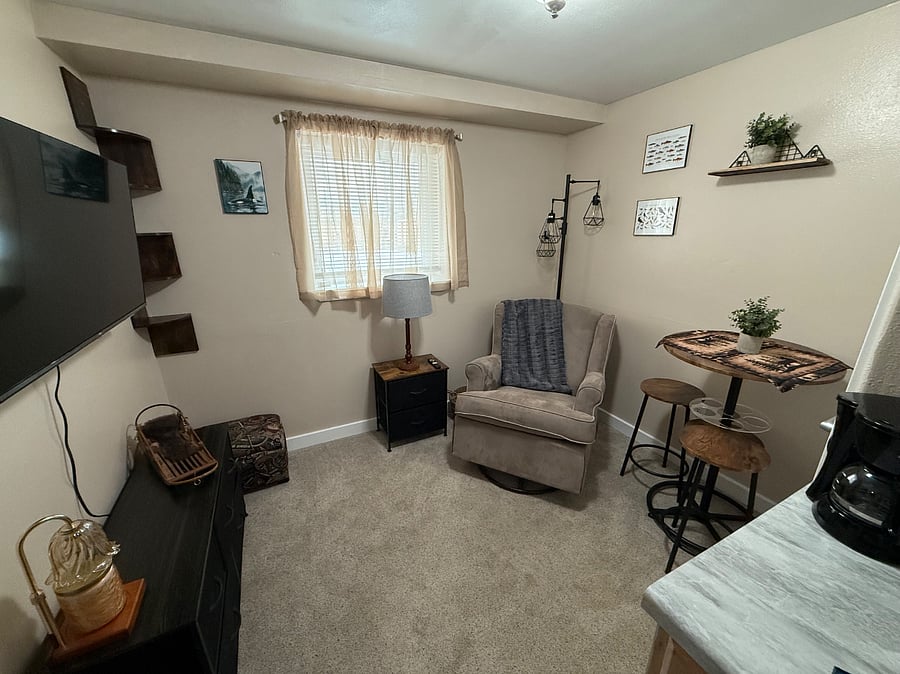 Private living room & kitchenette. Smart tv and more storage